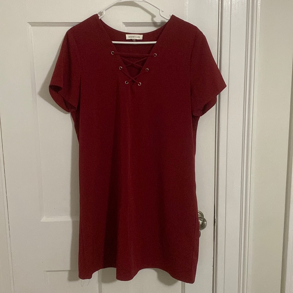 Sugarlips burgundy dress with criss-cross neckline